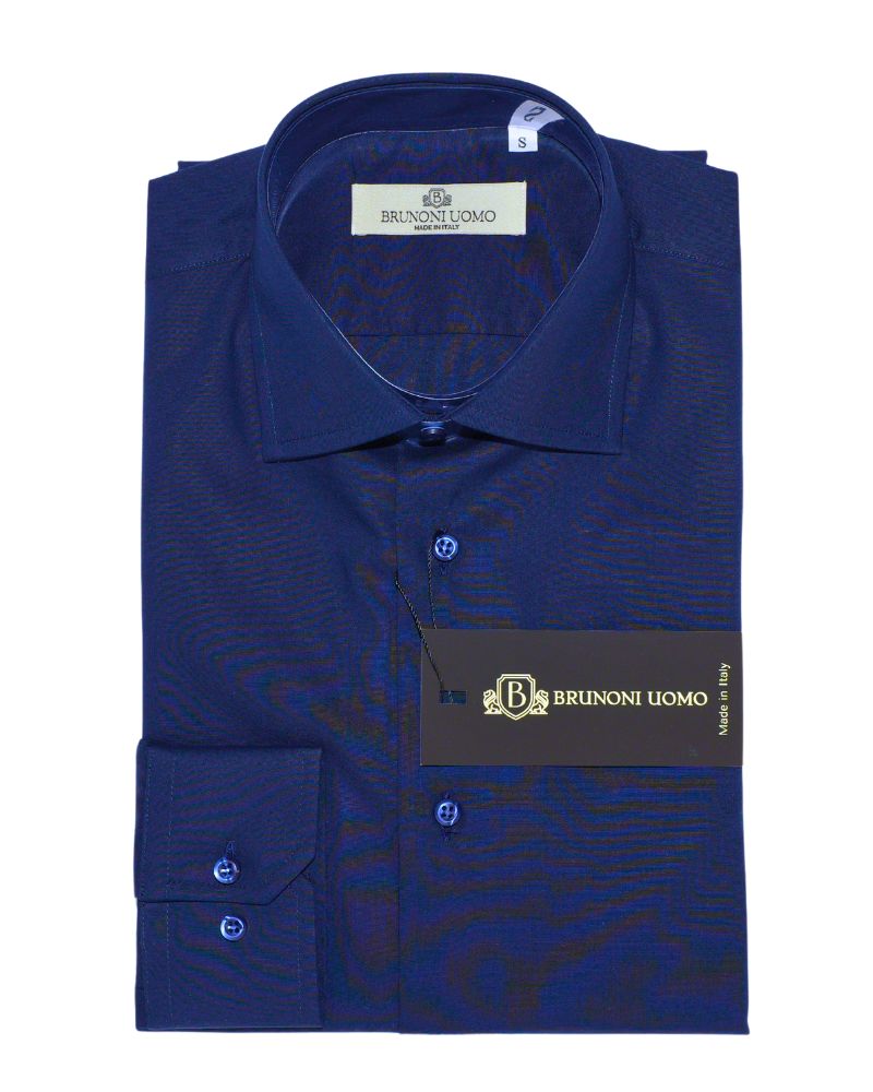 Camicia slim fit blu navy da uomo in cotone sartoriale Made in Italy, elegante e intramontabile