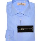 Camicia slim fit azzurra a righe larghe da uomo in cotone sartoriale Made in Italy