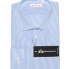 Camicia slim fit a righe sottili bianche e azzurre da uomo in cotone sartoriale Made in Italy