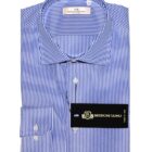 Camicia slim fit a righe sottili bianche e blu da uomo in cotone italiano sartoriale Made in Italy